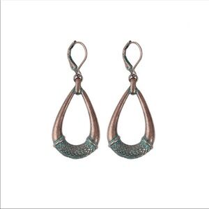Bohemian lever hook copper patina dangle earrings
